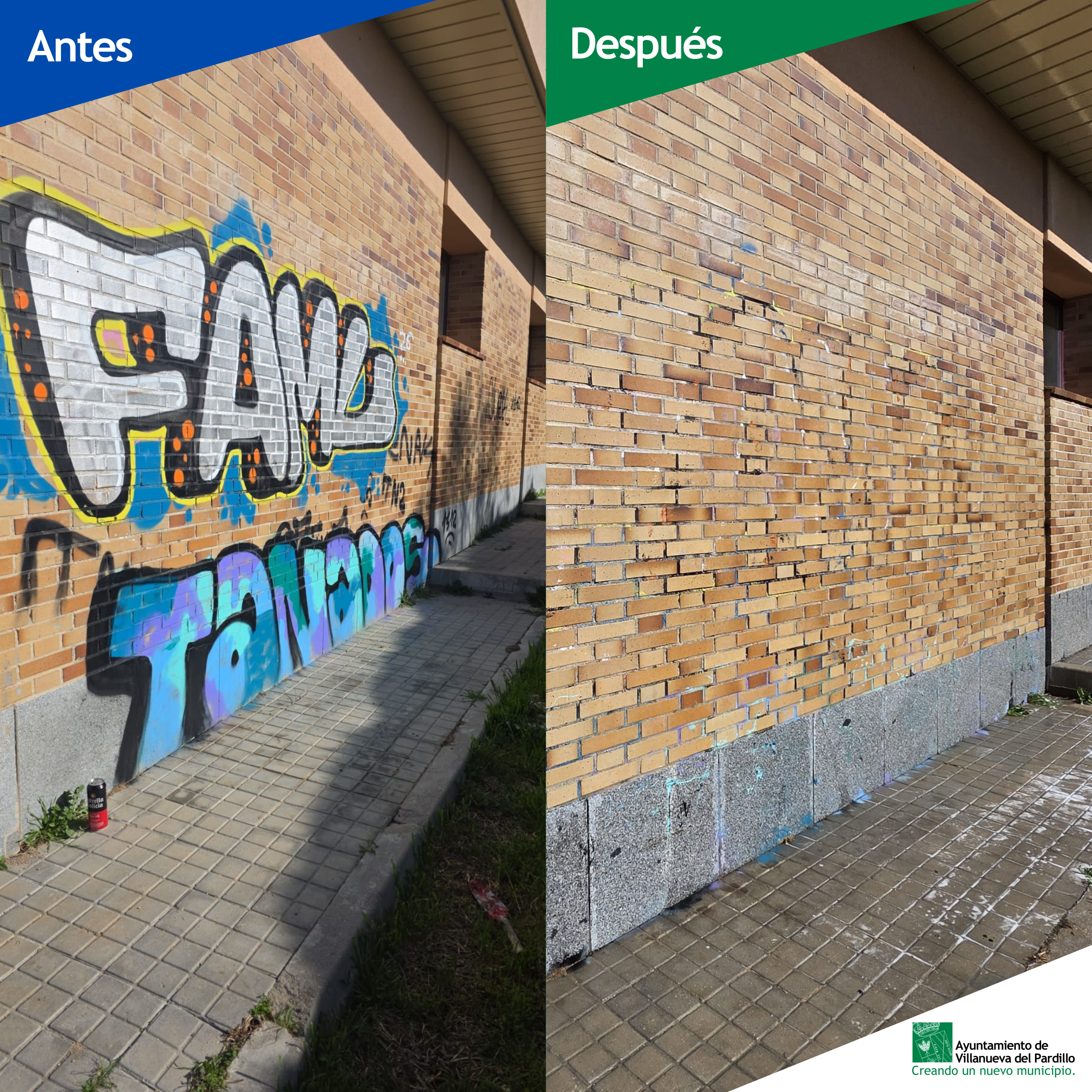 Limpieza de pintadas vandálicas en edificios e instalaciones municipales, priorizando la conservación de Villanueva del Pardillo